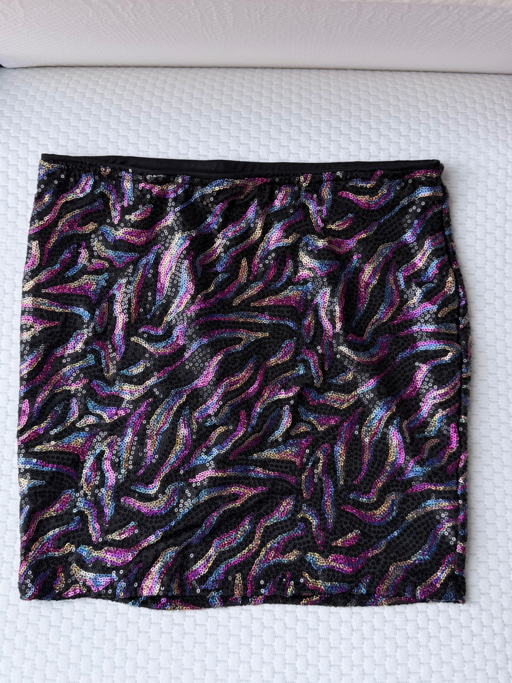 Lily White Black Sequin Mini Skirt with Iridescent Purple & Blue Accents